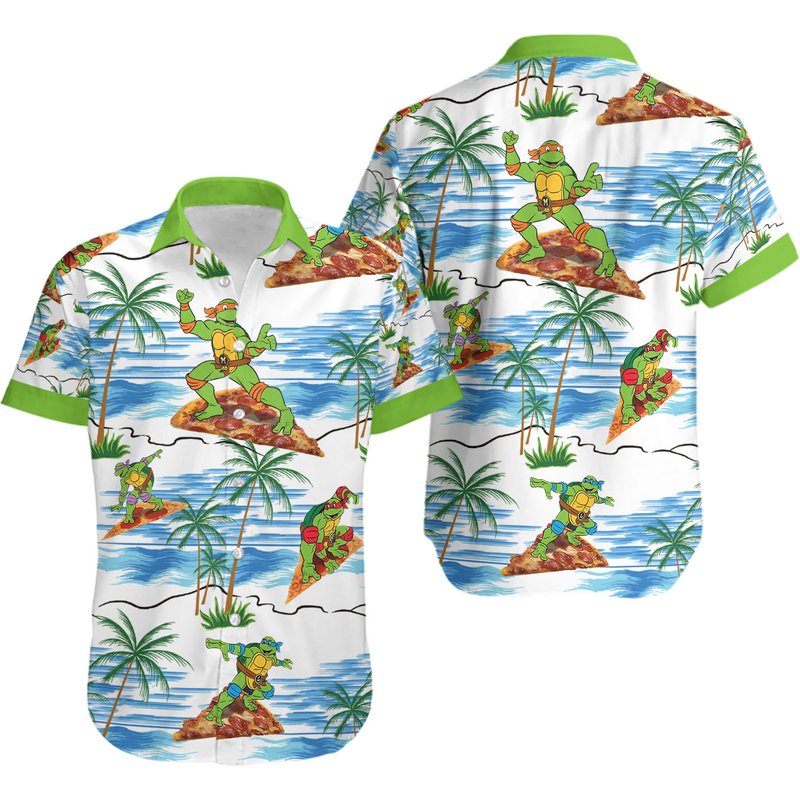 Teenage Mutant Ninja Turtles Surfing Hawaiian Shirt — Chemises décontractées pour hommes
