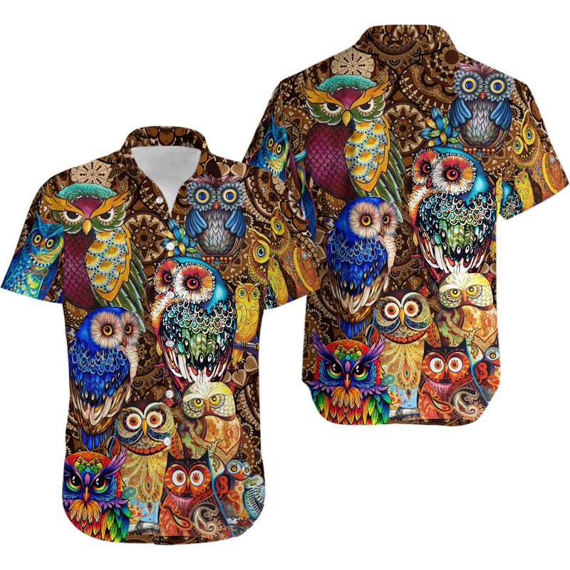 Owls Full Color Love Hawaiian Shirt — Chemises décontractées pour hommes