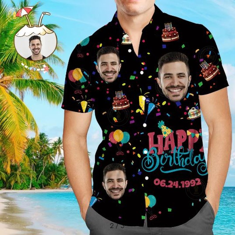 Custom Face Happy Birthday Hawaiian Shirt — Chemises décontractées pour hommes