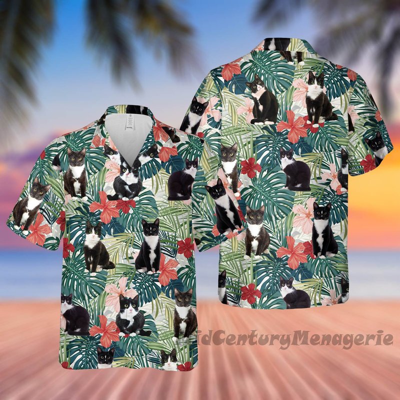 Tuxedo Cat Hawaiian Shirt — Chemises décontractées pour hommes