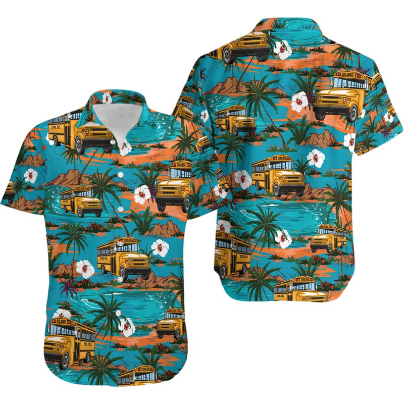 School Bus Summer Hawaiian Shirt Shorts, Driver Summer