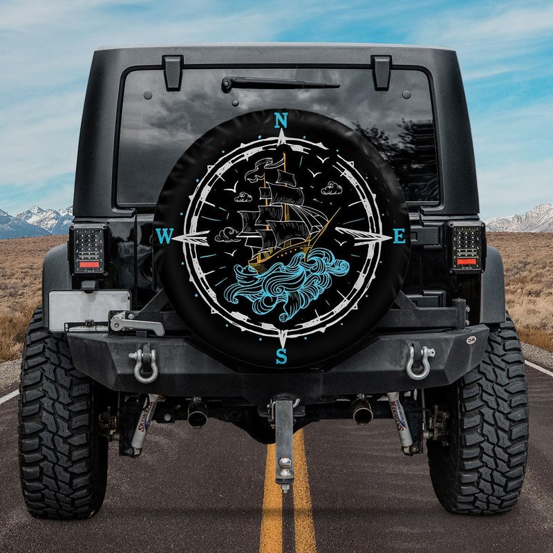 Spare Tire Cover Compass, Sailing Boat Compass Rose Nautical Spare Tire Cover — Accessoires pour camions