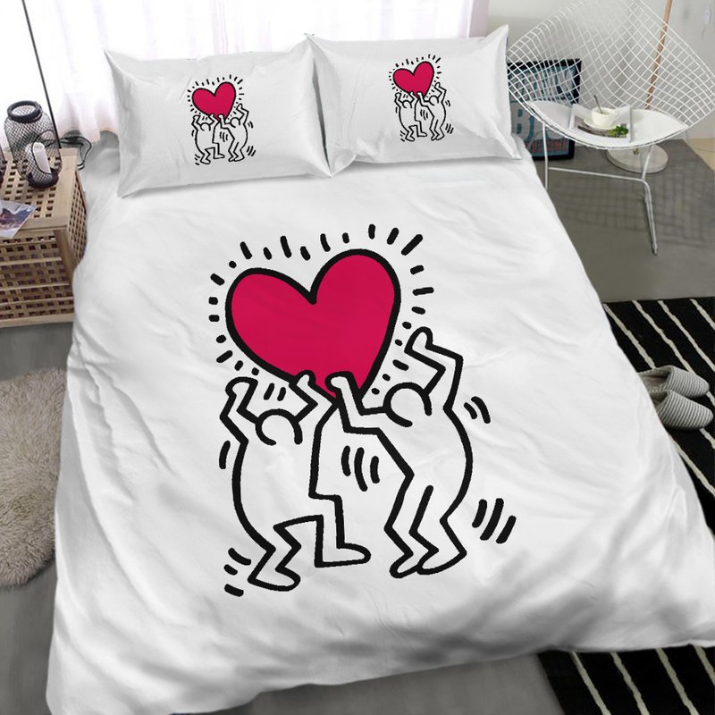 Bedding Set, Keith Haring Duvet Cover, Holding Heart