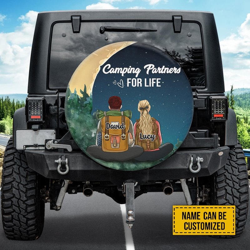 Customized Name Camping Spare Tire Cover, Camping Partners For Life — Accessoires pour camions