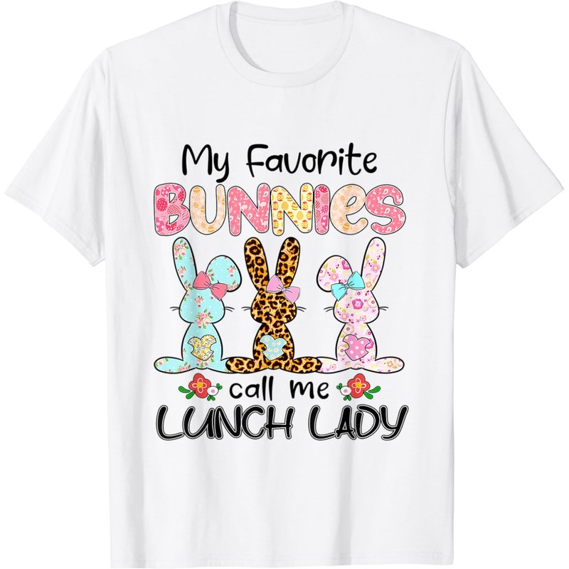 Leopard My Favorite Bunnies Call Me Lunch Lady Easter Day T-shirt — T-shirts pour hommes