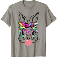 Cute Bunny With Bandana Heart Glasses Bubblegum Easter Day T-shirt