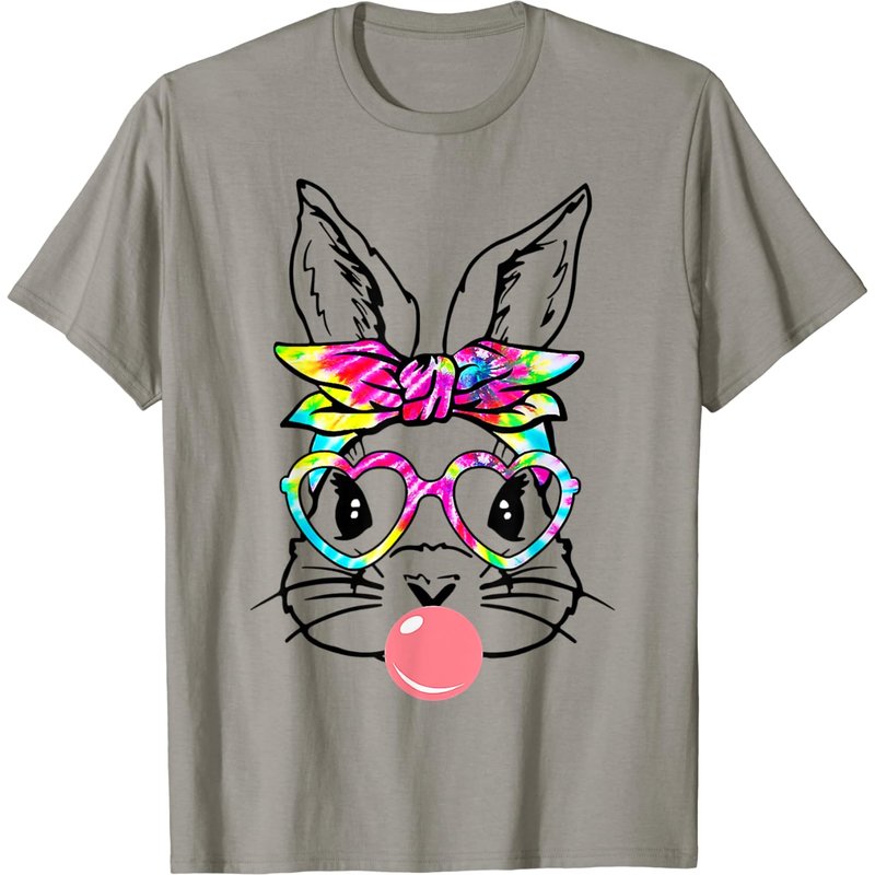 Cute Bunny With Bandana Heart Glasses Bubblegum Easter Day T-shirt — T-shirts pour hommes