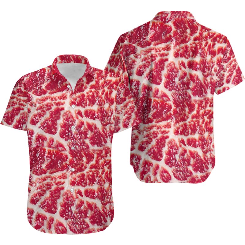 Fresh Raw Beef Steak Tropical Hawaiian Shirt — Chemises décontractées pour hommes