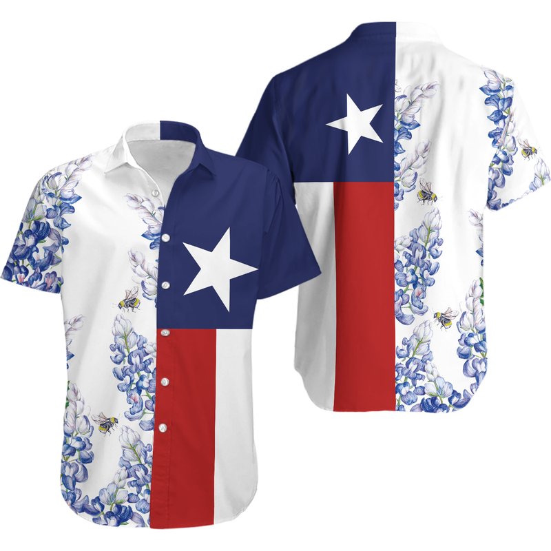Royal Blue Bluebonnet Texas Hawaiian Shirt — Chemises décontractées pour hommes