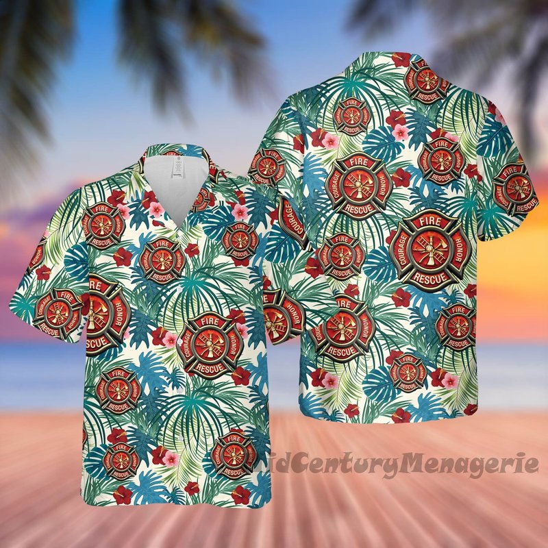 Firefighter Hawaiian Beach Shirt — Chemises décontractées pour hommes