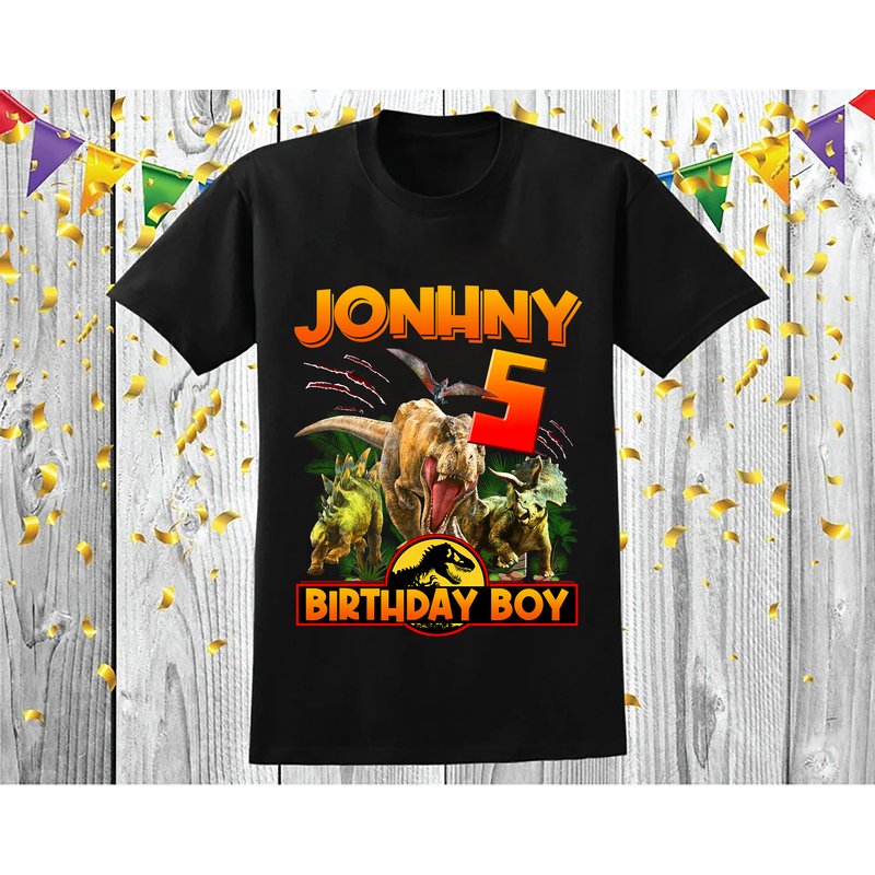 Personalized Dinosaur Birthday Shirt, Jurassic Park Matching Birthday Boy Shirt — T-shirts pour hommes