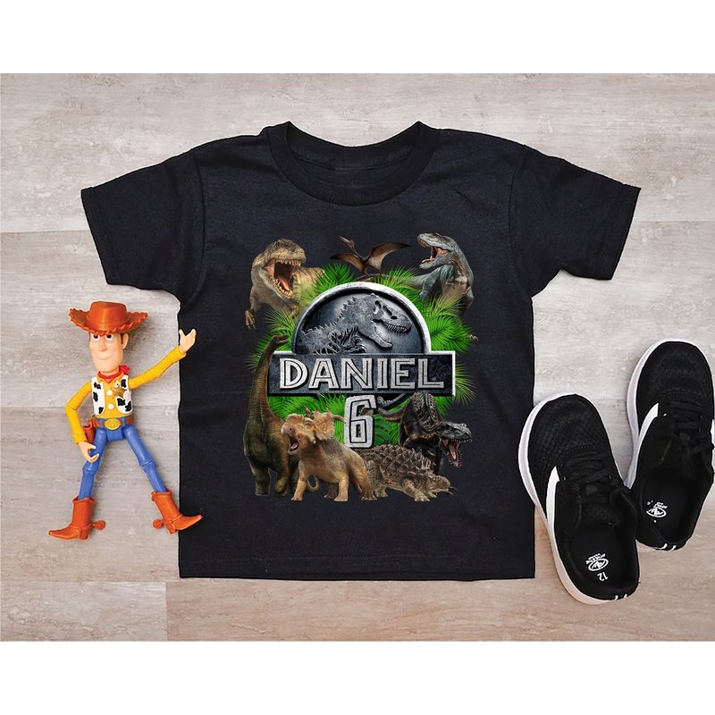 Custom Name Dinosaur Birthday Shirt, Jurassic Park Matching Birthday Boy Shirt — Mens T Shirts