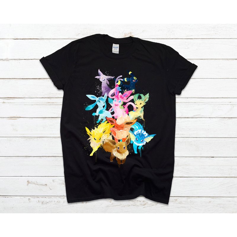 T-shirt Black Man Woman Child Evoli Eevee Evolutions