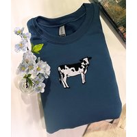 Cow Embroidered Crewneck Sweatshirt | Cow Sweatshirt