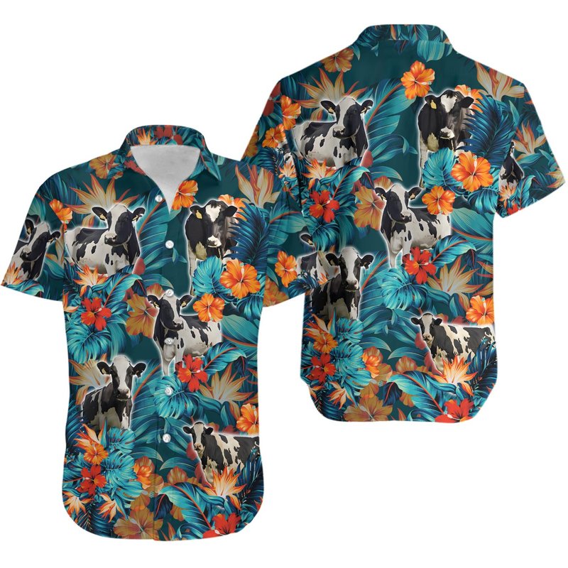 Hawaiian Shirt For Cow Lovers Holstein Hawaiian Shirt — Chemises décontractées pour hommes