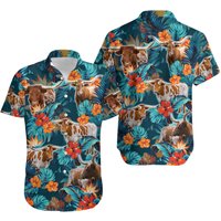 Hawaiian Shirt For Cow Lovers Texas Longhorn, Cattle Tropical Hawaiian Shirt