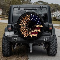 Patriotic Sunflower Holiday Tire Spare, Gift For Jeep Lover, Usa Spare Tire Cover