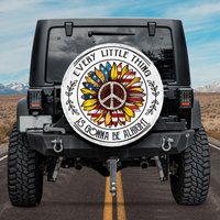 American Flag Hippie Sign, Every Little Thing Is Gonna Be Alright Spare Tire Cover Camper