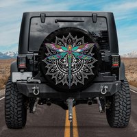 Spare Tire Cover For Camper, Colorful Mandala Dragonfly Spare Tire Cover — Truck Accessories