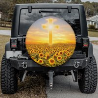 Cross Sky Spare Tire Cover, Sunflower Field Wheel Cover