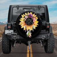 Sunflower Dreamcatcher Flower Spare Tire Cover With Or Without Camera Hole