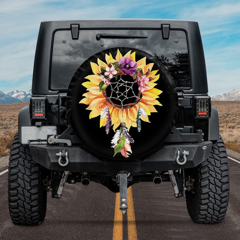Sunflower Dreamcatcher Flower Spare Tire Cover With Or Without Camera Hole — Accessoires pour camions