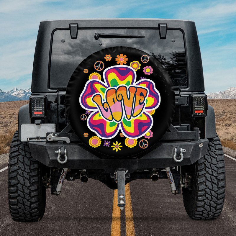 Peace Sign Flower Love Hippie Spare Tire Cover — Accessoires pour camions