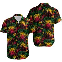 Lion Hawaiian Shirt - Rasta Lion Weeds With Leaves Hawaiian Shirt