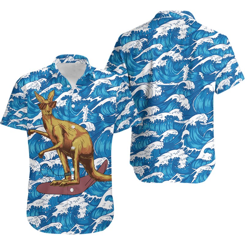 Kangaroo Shirt For Dad - Kangaroo Surfing Tropical Summer Hawaiian Shirt — Chemises décontractées pour hommes