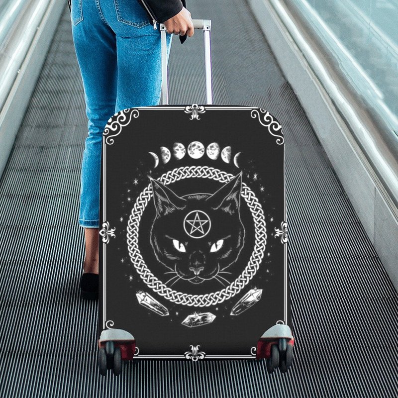 Satanic Gothic Black Cat Pentagram Suitcase Cover | Traveling With Goth — Accessoires de voyage