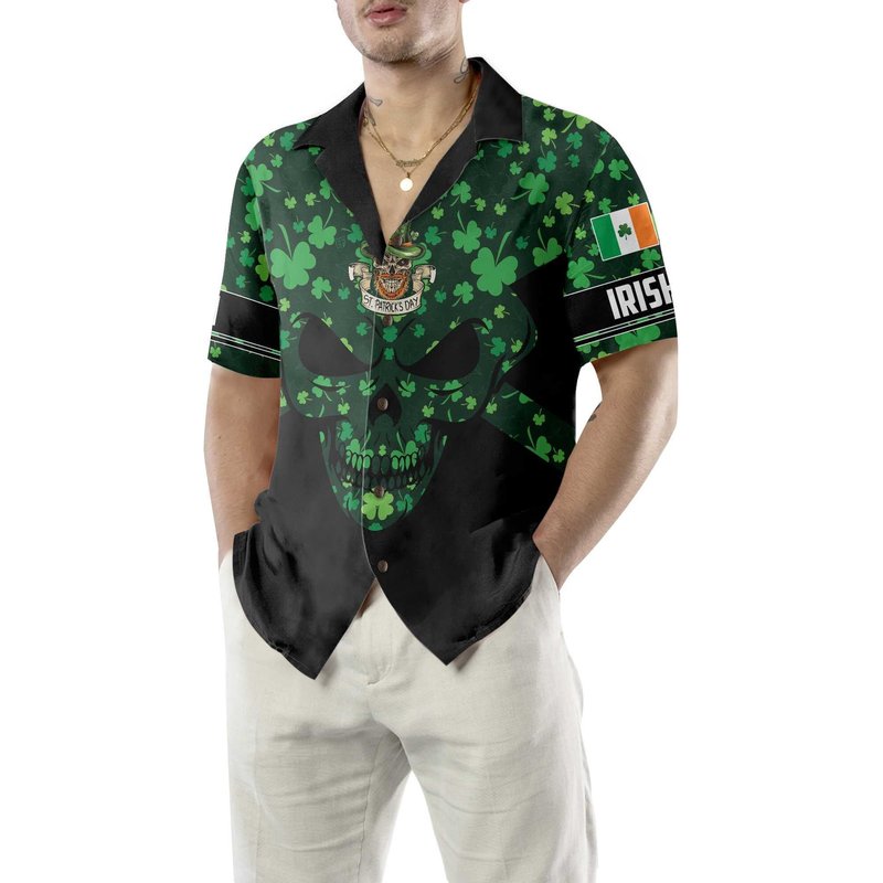 St Patricks Day Skull Hawaiian Shirt, St. Patricks Day Shirt — Chemises décontractées pour hommes