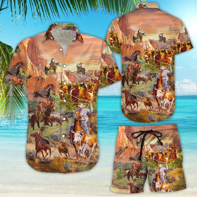 Cowboy Hawaiian Button Down Shirt - Cowboys Love Life — Chemises décontractées pour hommes