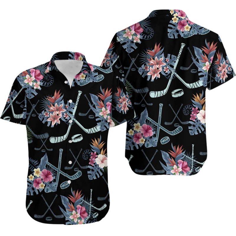 Hockey Summer Vibe Tropical Aloha Hawaii Shirt — Chemises décontractées pour hommes