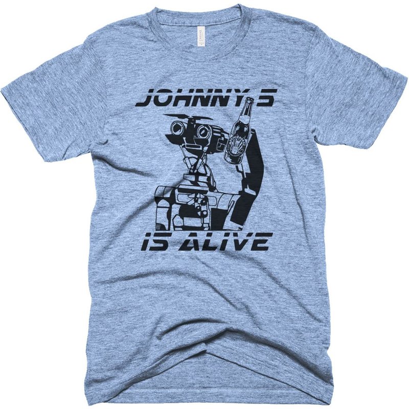 Vintage Robot Drinking Beer T-shirt Johnny 5 Is Alive Shirt — T-shirts pour hommes