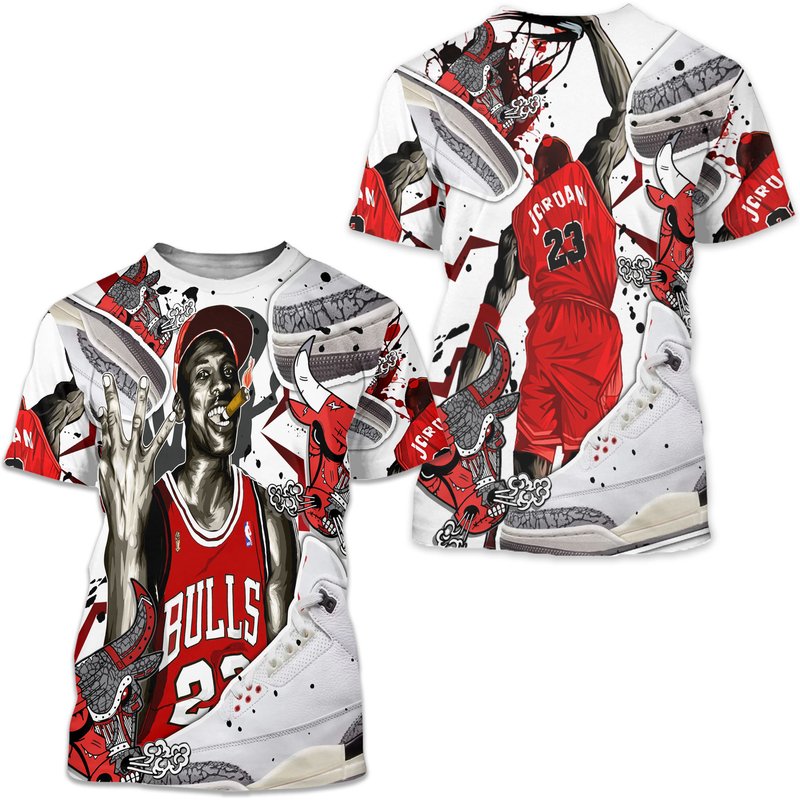 Bull 23 Jordan Unisex Sneaker Shirt Match White Cement 3s Tee — T-shirts pour hommes