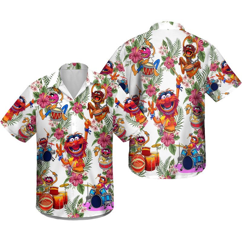 Muppet Playing Drum Tropical Flower Hawaiian Shirt — Chemises décontractées pour hommes