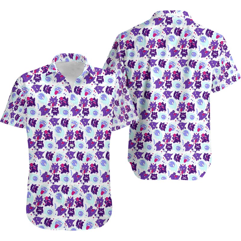 Gengar Haunter Gastly Pattern Button Up Shirt! — Chemises décontractées pour hommes