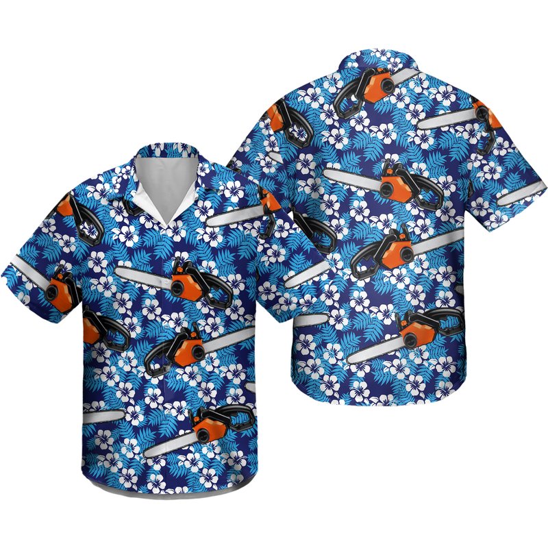 Chainsaw Hawaiian Shirt, Arborist Beach Shirt, Arborist Summer Shirt — Chemises décontractées pour hommes
