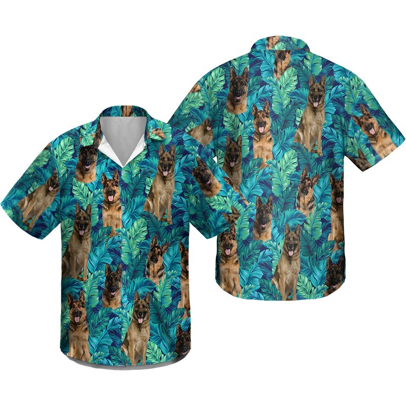 German Shepherd Dog Hawaiian Shirt, German Shepherd Dog Beach Shirt — Chemises décontractées pour hommes