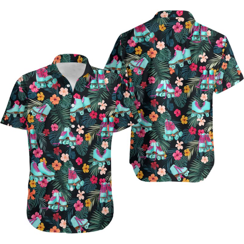 Roller Skates Hawaiian Shirt, Roller Derby Beach Shirt — Chemises décontractées pour hommes