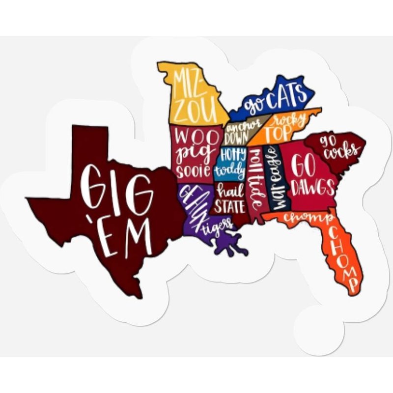Southeastern Conference Team States Stickers, Sec Sports — Stickers & Decals