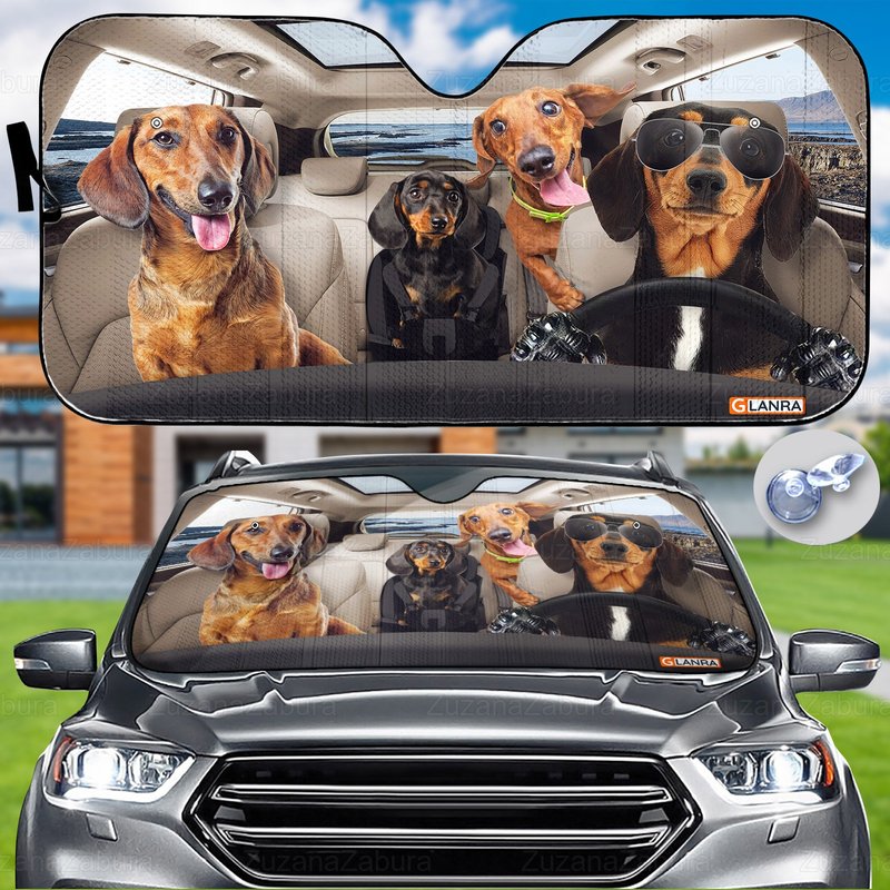 Dachshund Family Car Sunshade, Dog Car Sun Shade — Pare-soleil de voiture