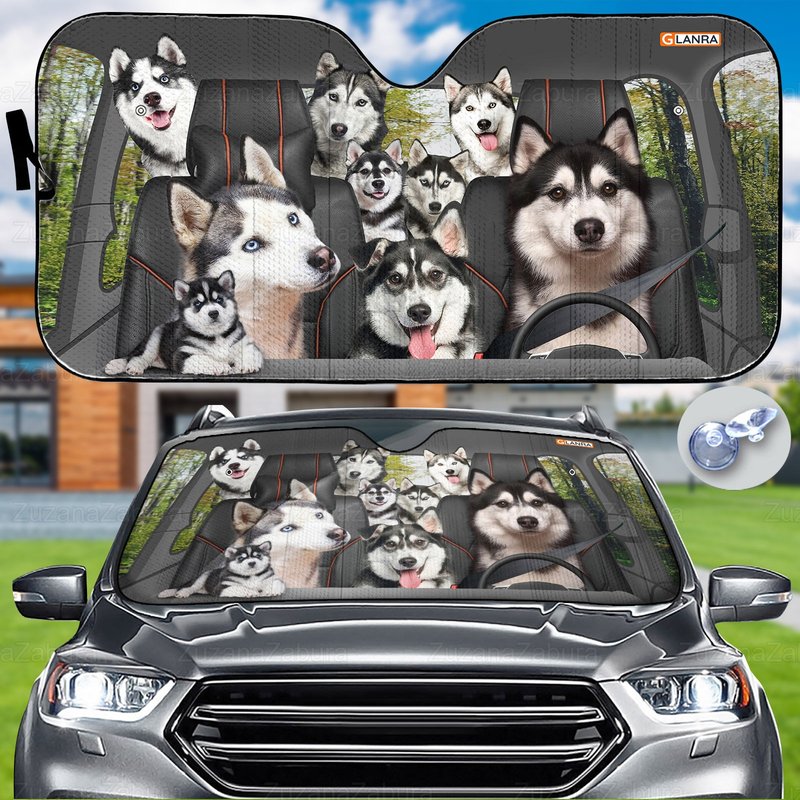 Husky Car Sunshade, Dog Car Decoration, Husky Lover — Pare-soleil de voiture