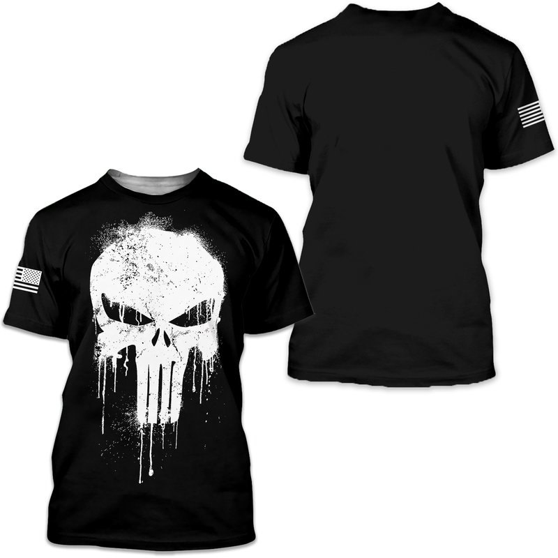 Military Punisher Patriotic Skull Dropped 3d T-shirt — T-shirts pour hommes