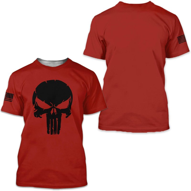 Military Punisher Patriotic Skull Dropped 3d T-shirt — Mens T Shirts