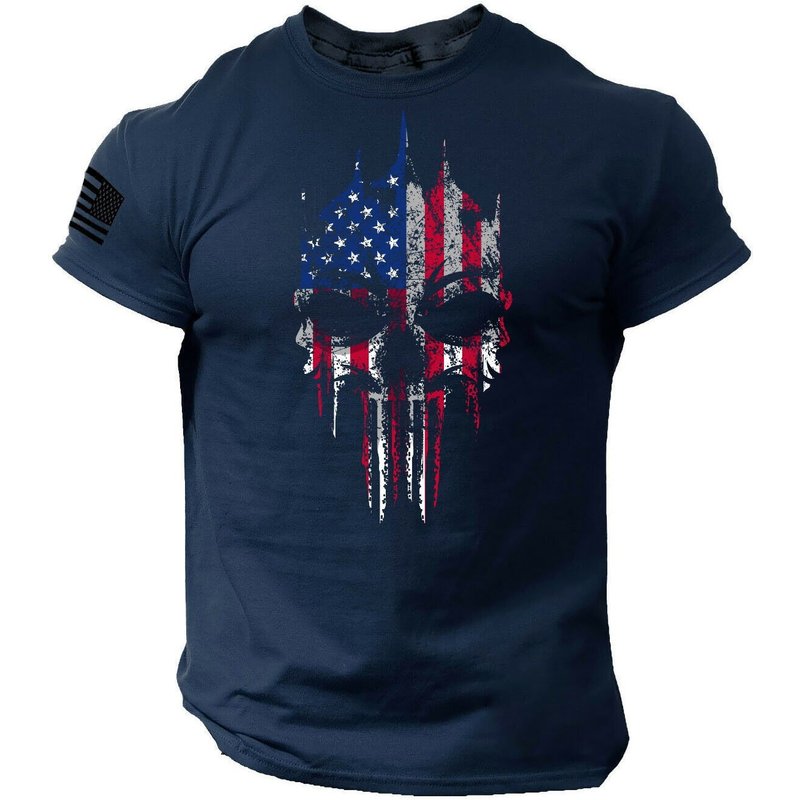 Skull Usa Flag T-shirt Usa Warrior Flag Military Punisher Patriotic Skull Gym 3d T-shirt — Mens T Shirts