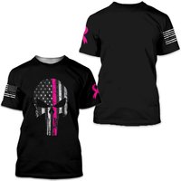 Punisher Skull Thin Pink Line | Cancer Support T-shirt | Patriotic Cancer Support Ribbon | Usa Flag 3d T-shirt — Mens T Shirts