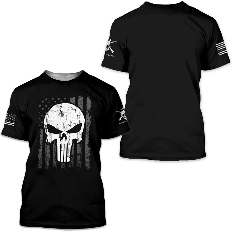 Punisher Black Crew Neck-t-shirt | Grunge Punisher T-shirt — T-shirts pour hommes
