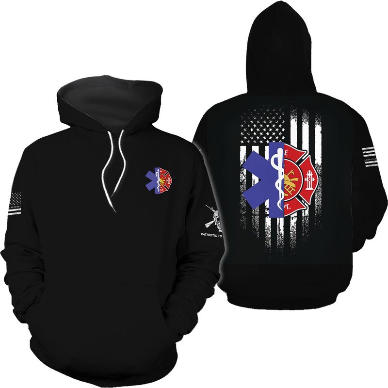 Ems And Firefighter First Responders American Flag Hoodie — Sweats à capuche pour hommes
