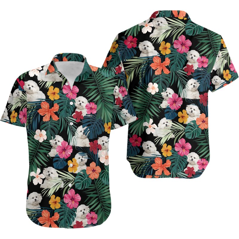 Bichon Frise Dog Hawaiian Shirt, Love Bichon Frise Dog Beach Shirt — Chemises décontractées pour hommes